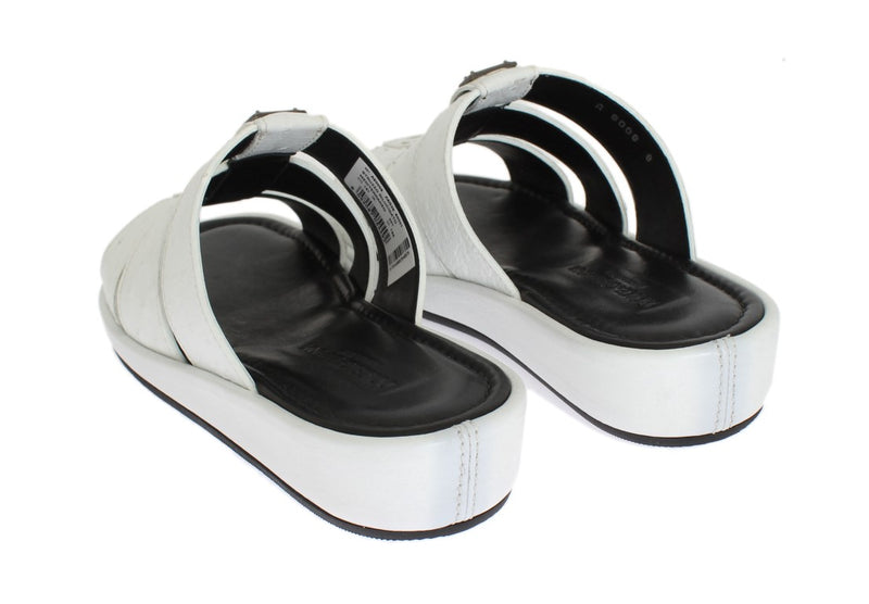 White Ostrich Leather Slides Sandals