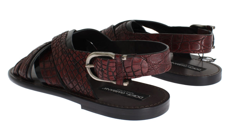 Red Black Crocodile Leather Sandal Shoes