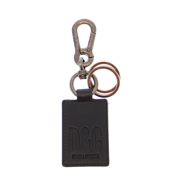 Black Leather Metal Ring Keychain