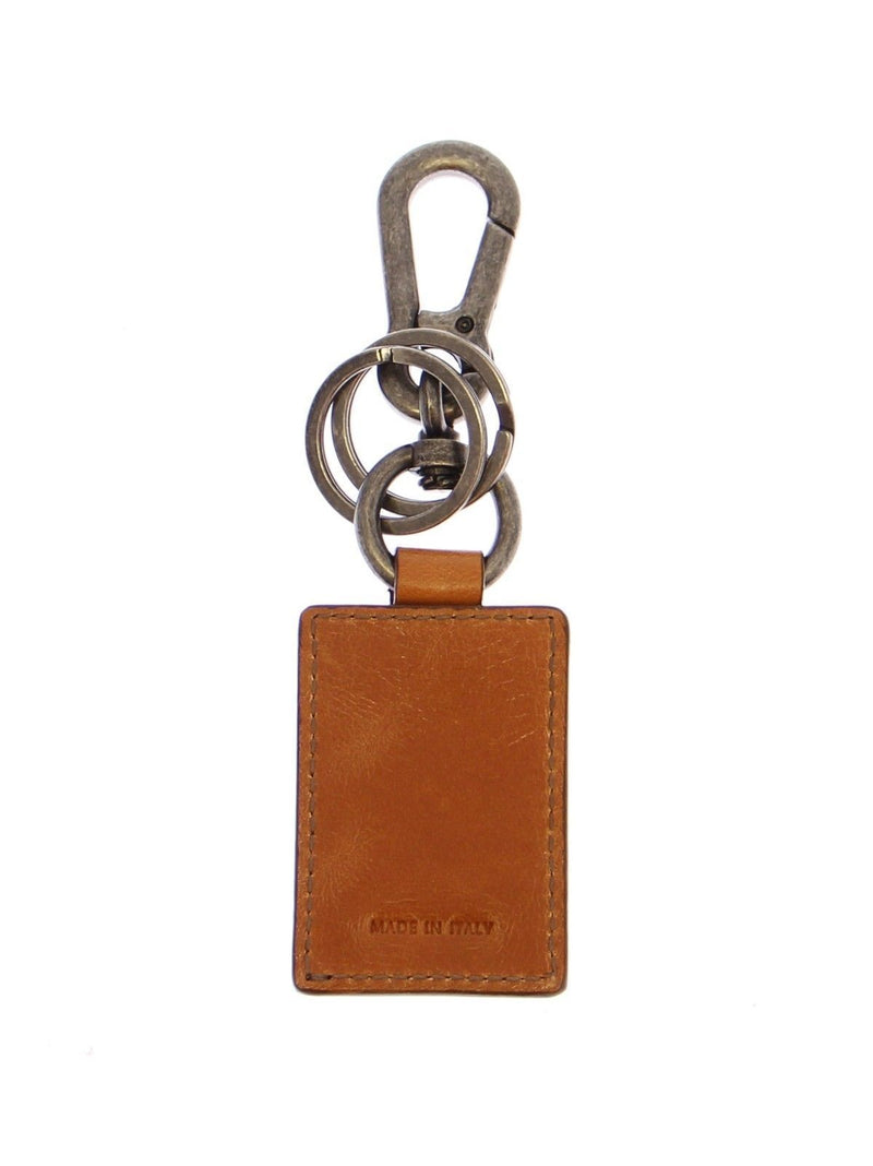 Brown Leather Metal Ring Keychain