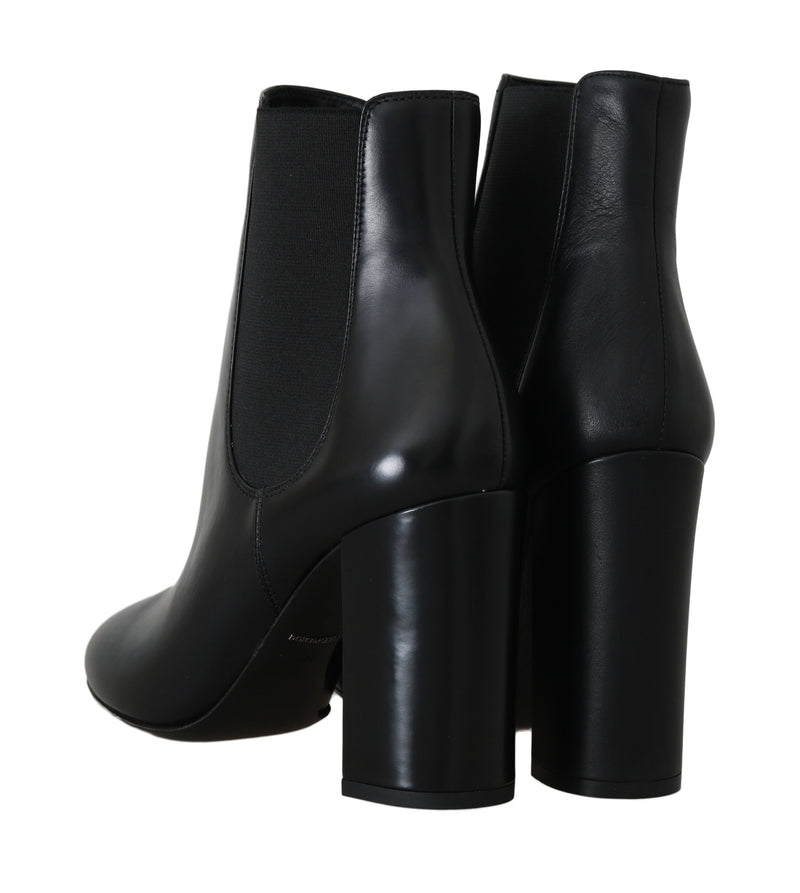 Black Leather Chelsea Heels Boots