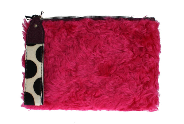 Pink Fur Leather Clutch Bag