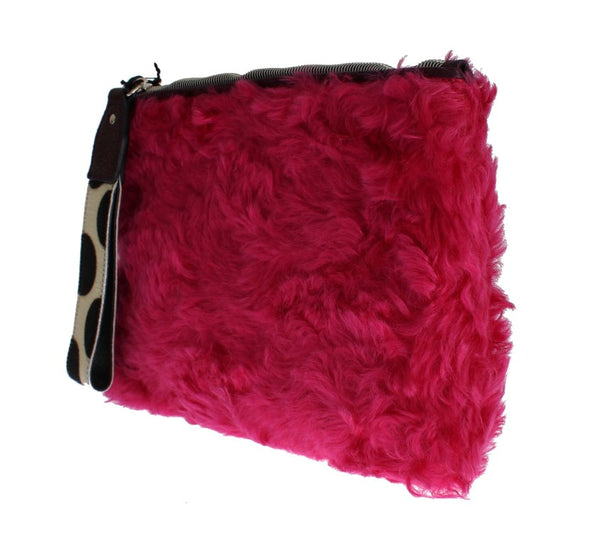 Pink Fur Leather Clutch Bag