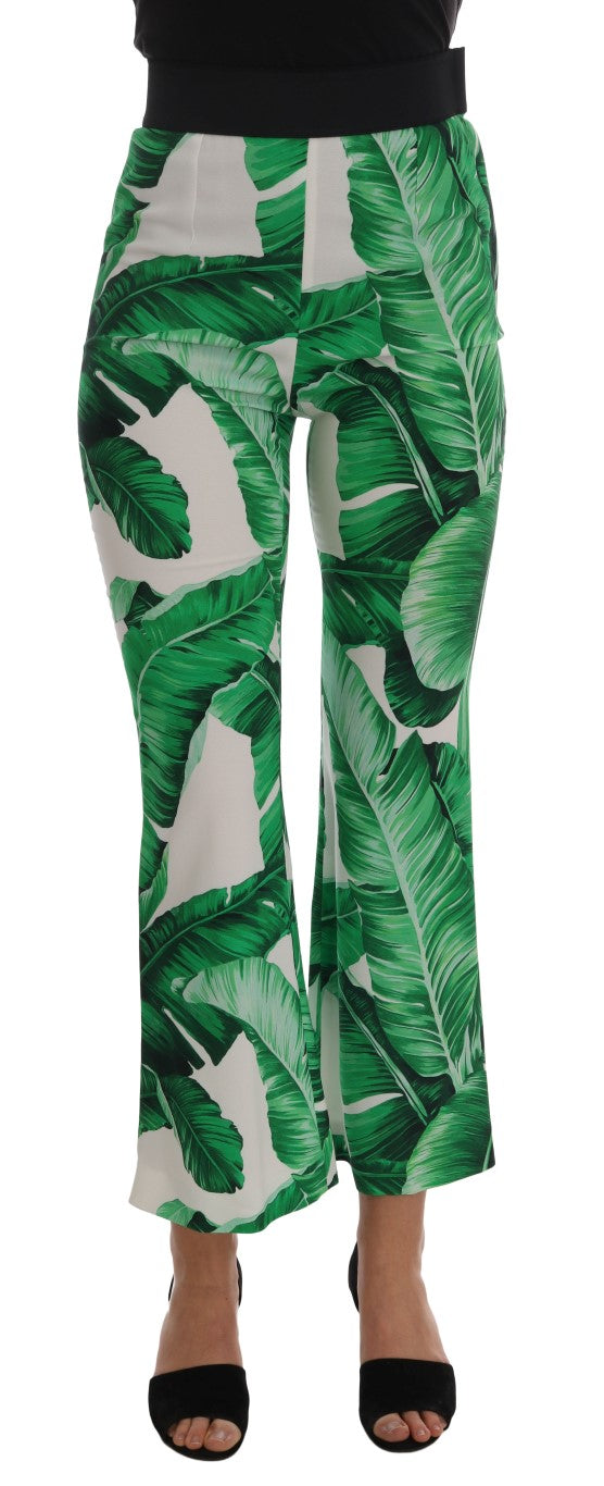 Green Banana Leaf Stretch Flare Pants