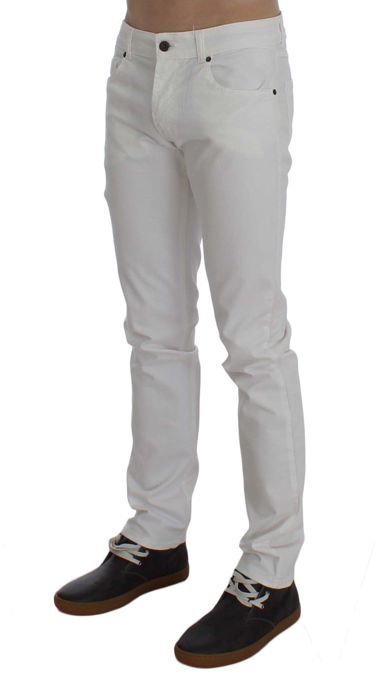 White Cotton Stretch Slim Fit Jeans