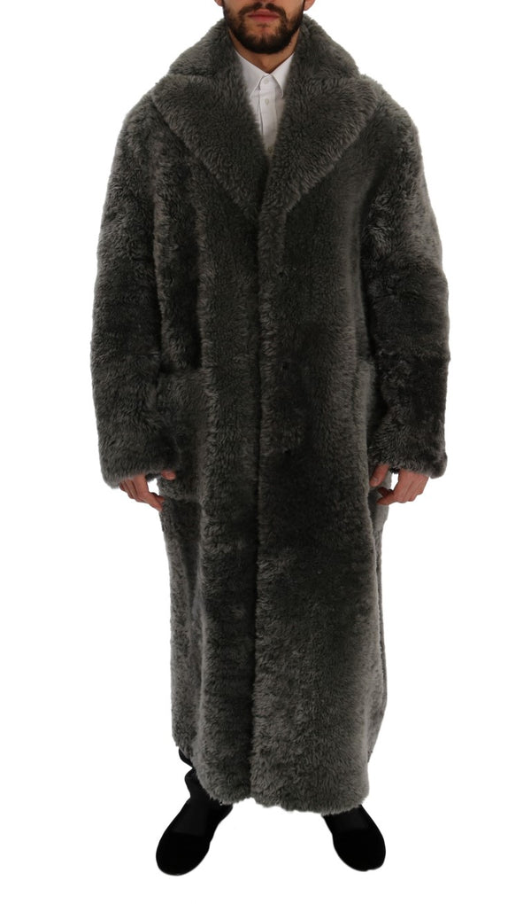 Gray Lambskin Fur Shearling Coat