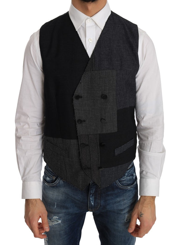 Gray Black Wool Silk Vest