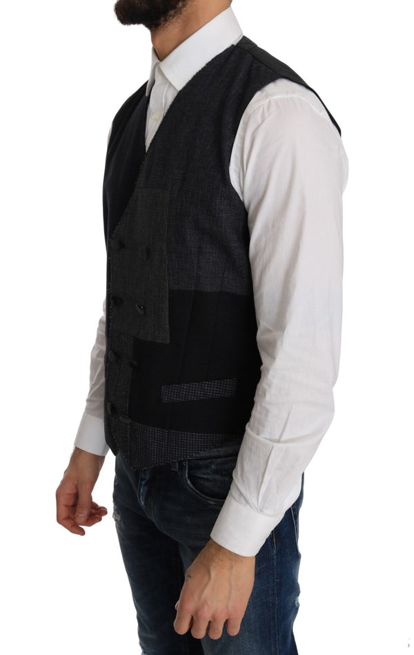 Gray Black Wool Silk Vest