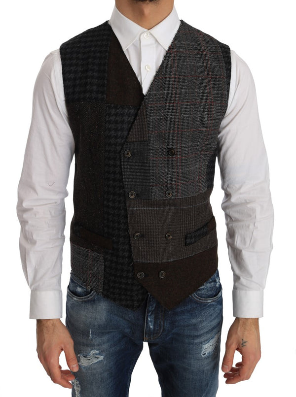 Brown Wool Check Pattern Vest