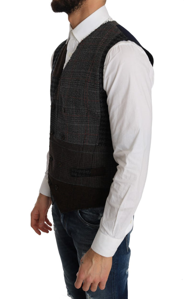 Brown Wool Check Pattern Vest