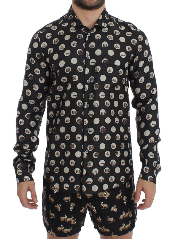 Black Print SILK Pajama Shirt Sleepwear