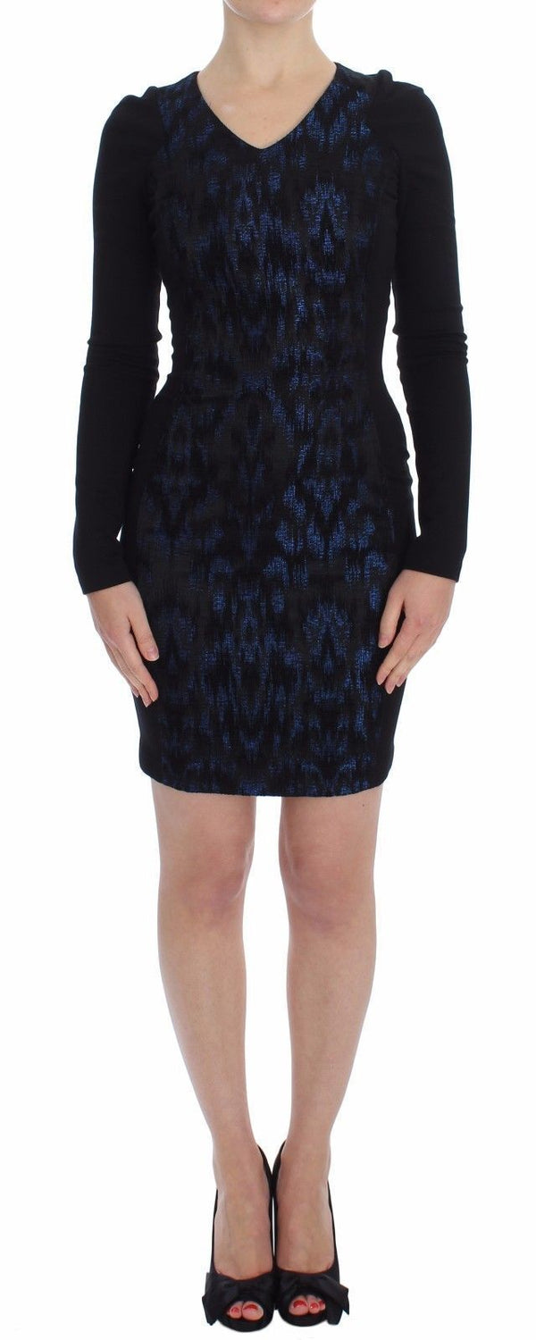 Blue Black Sleeve Mini Sheath Dress