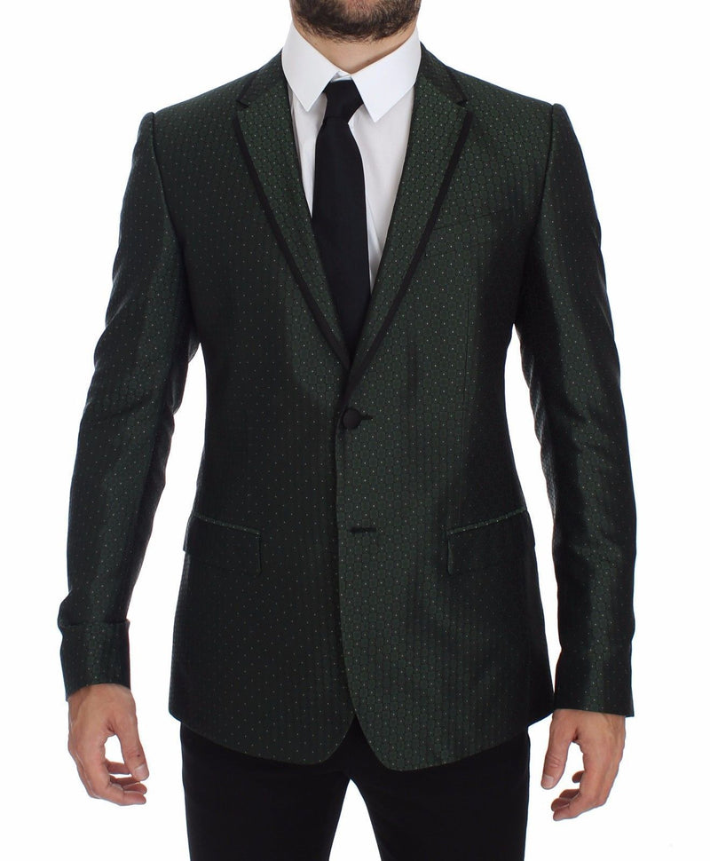 Green Slim Fit Silk Two Button Blazer