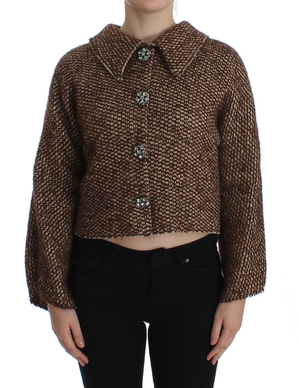 Brown Wool Tweed Crystal Jacket Coat
