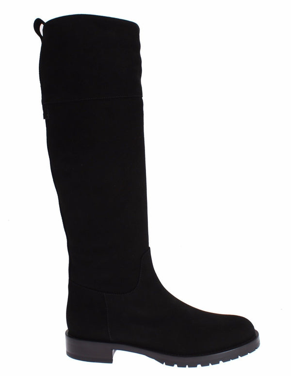 Black Suede Goatskin Flat Boots