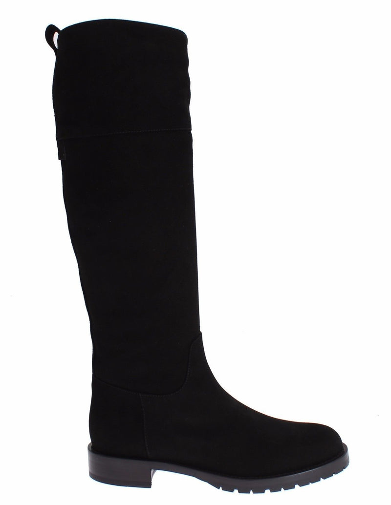 Black Suede Goatskin Flat Boots
