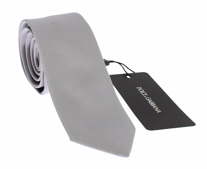 Silver Gray Solid Silk Slim Tie