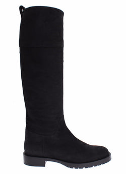 Gray Suede Goatskin Flat Boots