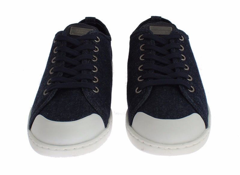 Mens Blue Denim Leather Casual Sneakers Shoes