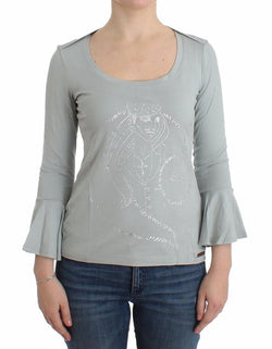 Gray jersey print top blouse