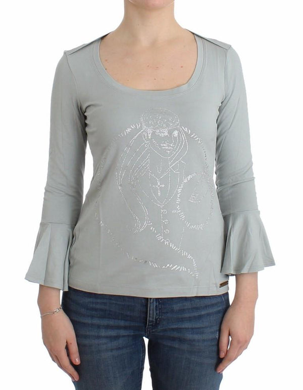 Gray jersey print top blouse