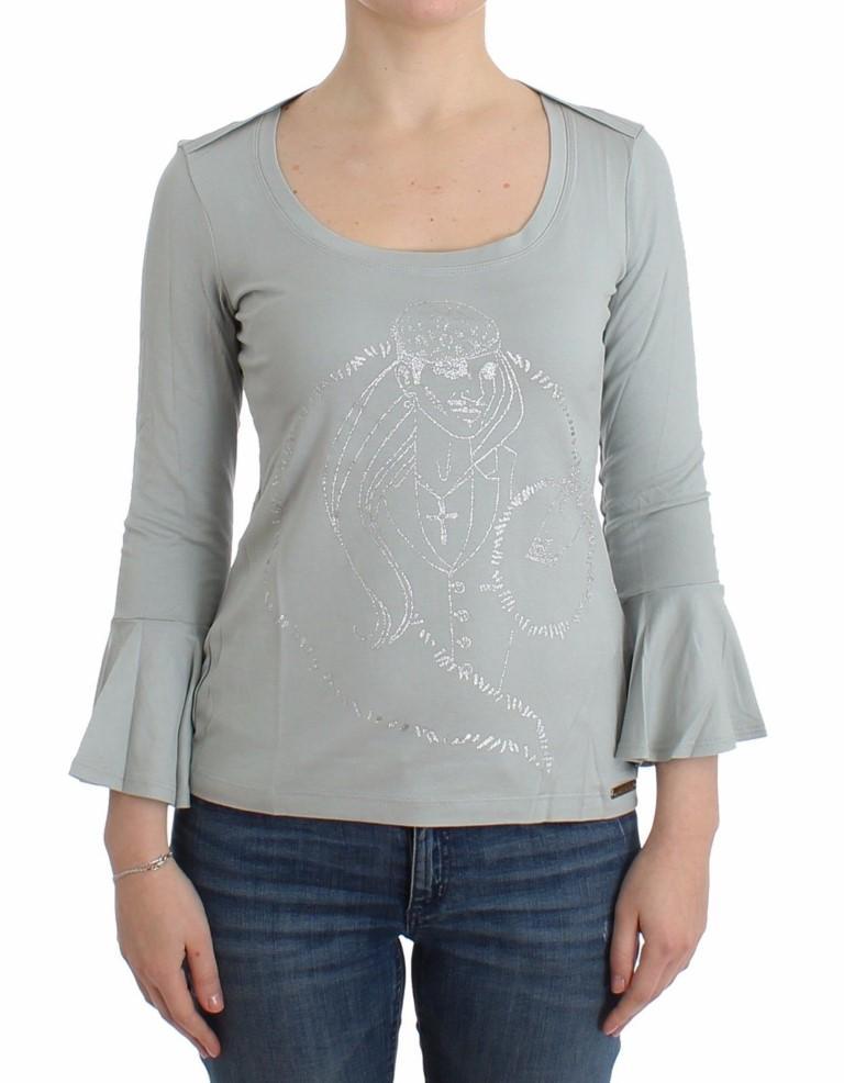Gray jersey print top blouse