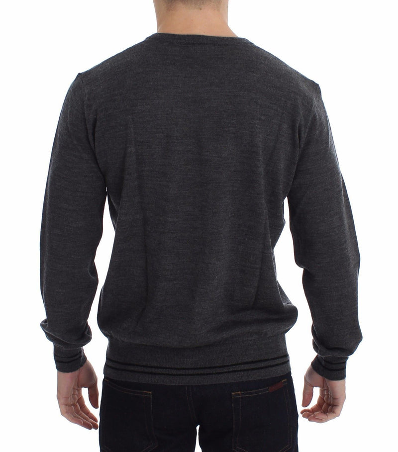 Gray Wool V-neck Sweater