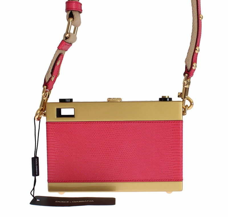 Camera Case Pink Leather Gold Shoulder Bag Clutch