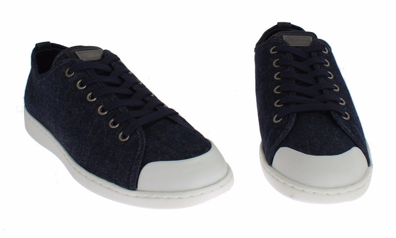 Mens Blue Denim Leather Casual Sneakers Shoes