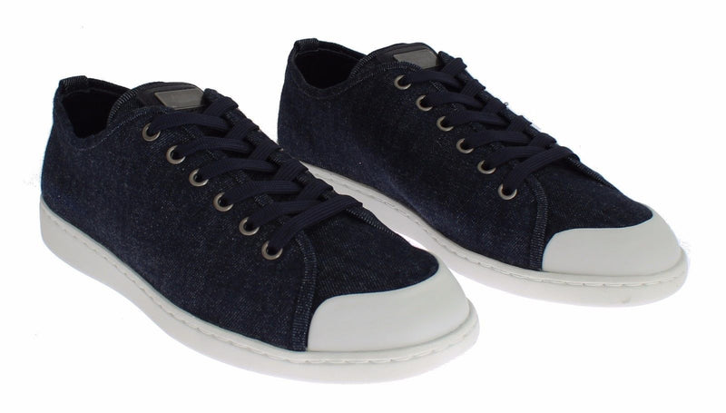 Mens Blue Denim Leather Casual Sneakers Shoes