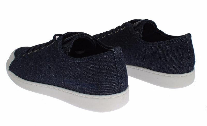 Mens Blue Denim Leather Casual Sneakers Shoes