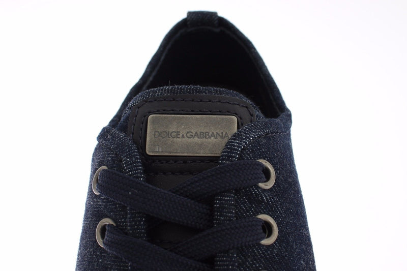 Mens Blue Denim Leather Casual Sneakers Shoes