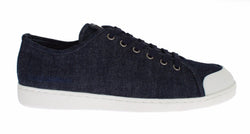 Mens Blue Denim Leather Casual Sneakers Shoes