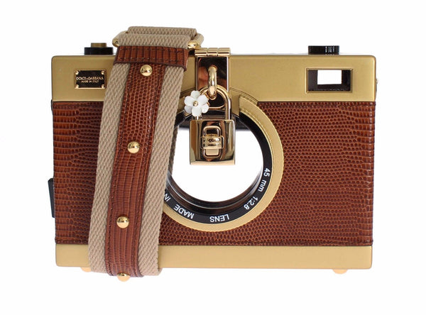 Camera Case Brown Leather Gold Shoulder Bag Clutch