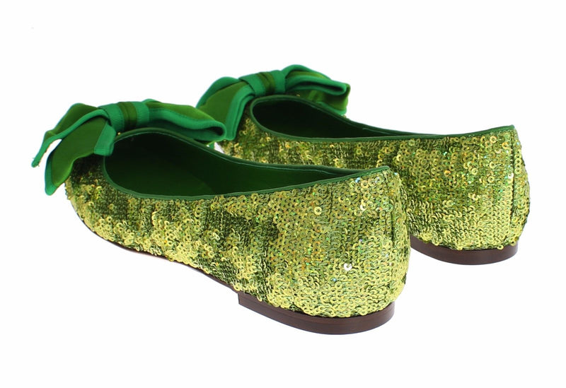 Green Sequined Silk Loafers Flat Shoes