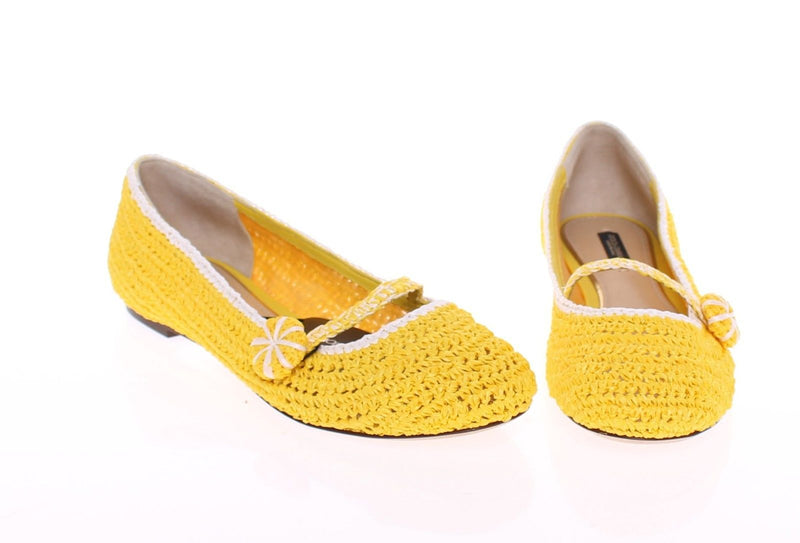 Yellow Viscose Knitted Ballet Flats Shoes
