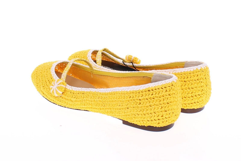 Yellow Viscose Knitted Ballet Flats Shoes