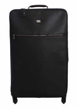 Luggage Bag Black Leather Travel Suitcase Trolley