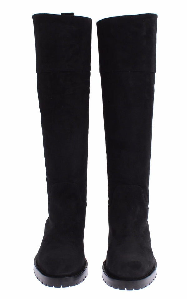 Gray Suede Goatskin Flat Boots