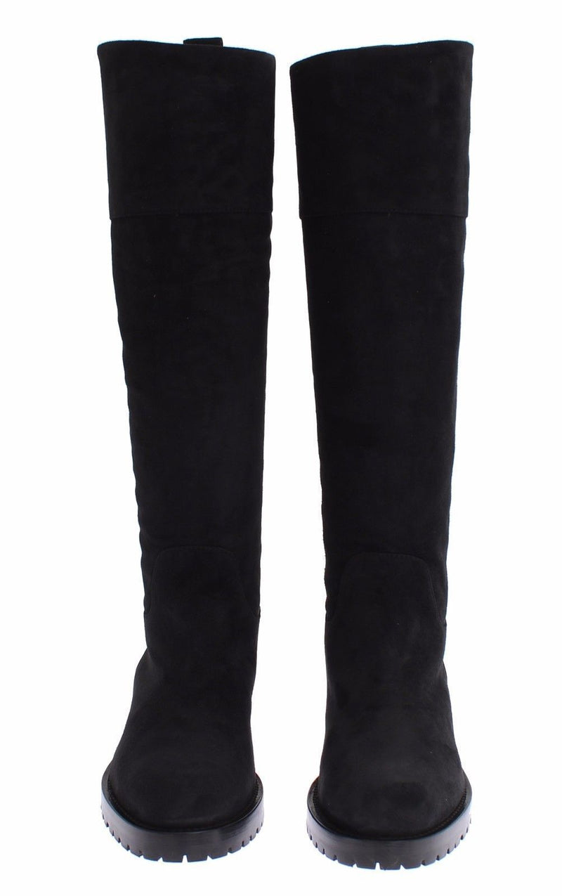 Gray Suede Goatskin Flat Boots