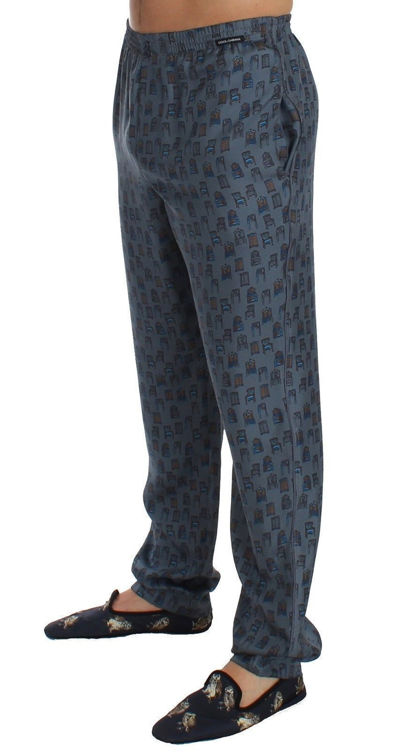 Blue SILK Pajama Lounge Pants Trousers Sleepwear