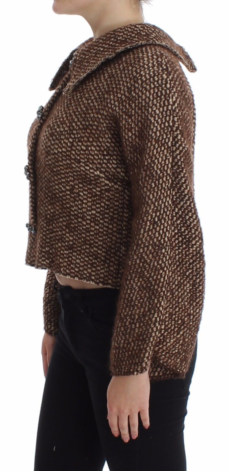 Brown Wool Tweed Crystal Jacket Coat