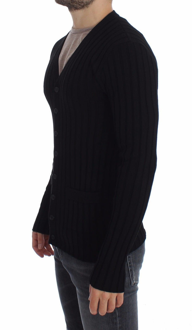 Black Silk Stretch Cardigan Sweater