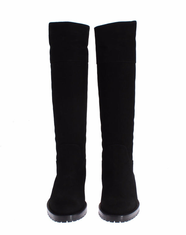 Black Suede Goatskin Flat Boots