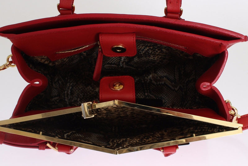 Red Leather Hand Shoulder Satchel Shopping Bag - Designer Clothes, Handbags, Shoes + from Dolce & Gabbana, Prada, Cavalli, & more