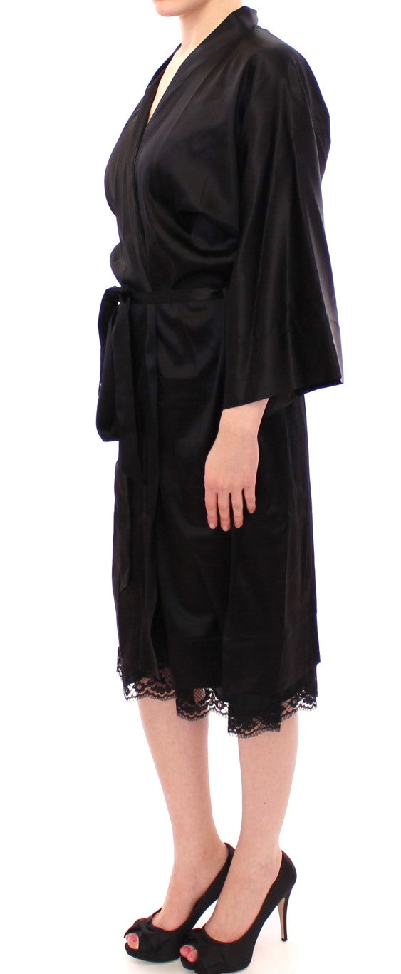 Black Silk Lace Dressing Gown Robe