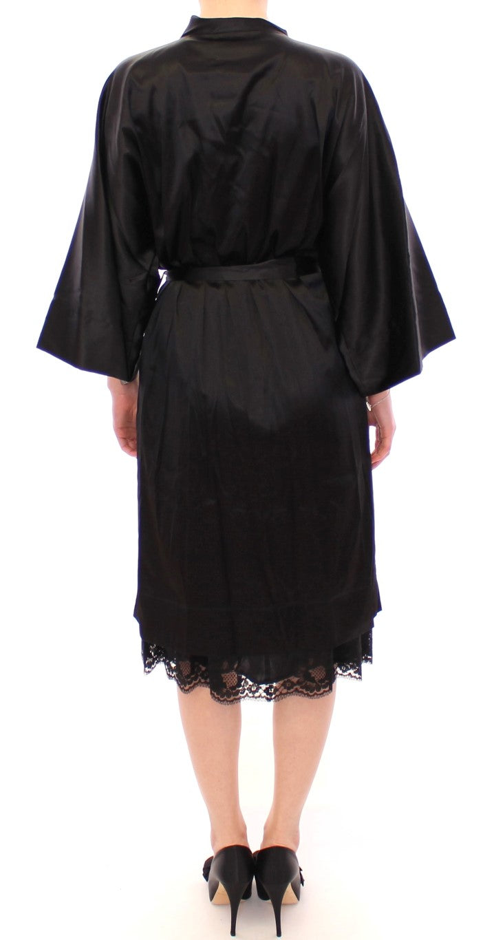 Black Silk Lace Dressing Gown Robe