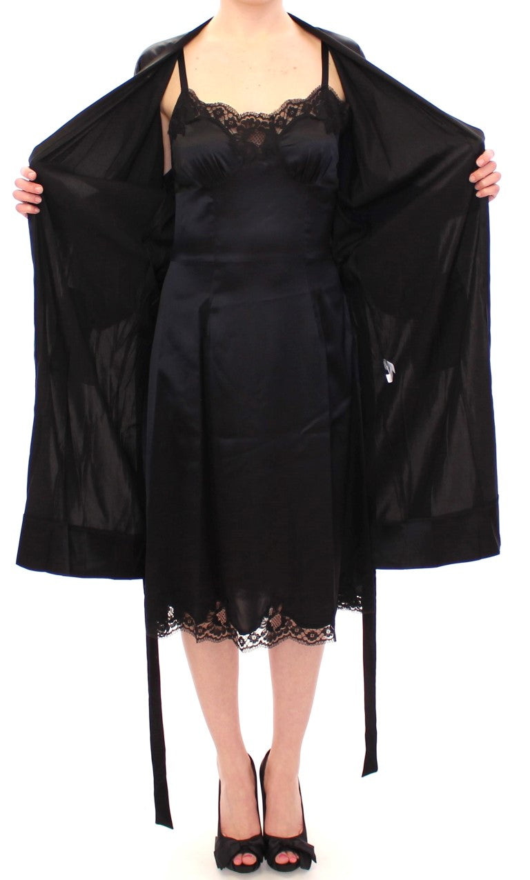 Black Silk Lace Dressing Gown Robe