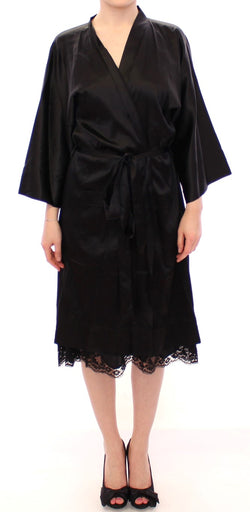 Black Silk Lace Dressing Gown Robe