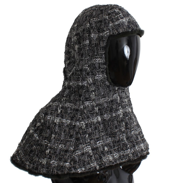 Gray Weasel Fur Crochet Hood Scarf Hat